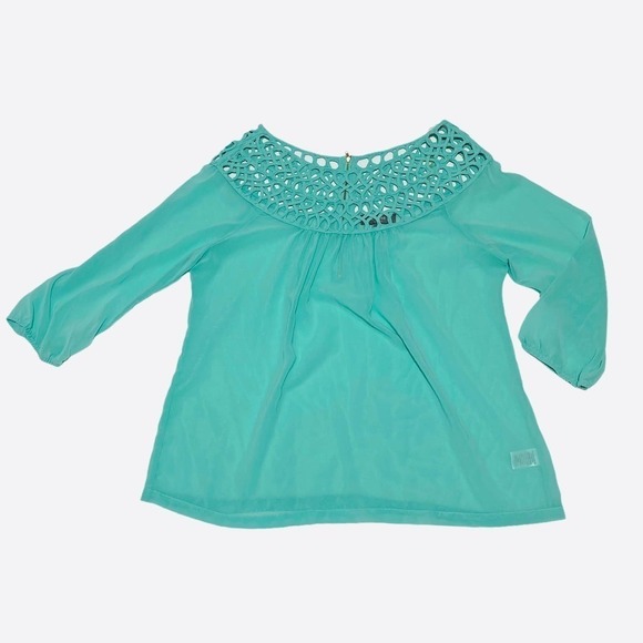 UMGEE Chiffon Crochet Turquoise Blouse Size Large - Picture 7 of 11